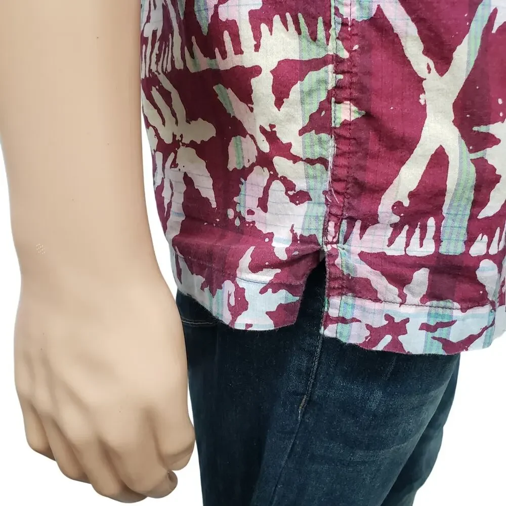 J. Crew Indian Madras Camp Collar Shirt  Short sleeves Men M Palm Print Amara